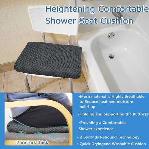 REEZEIVI Shower Seat Cushion with Non-Slip Silicone Bottom,Soft 4D Mesh Fabric,Bathtub Chair Pad for Elderly,Quick Drying and Washable Shower Seat Mat, Design for Elderly, Senior, Handicap,Disabled