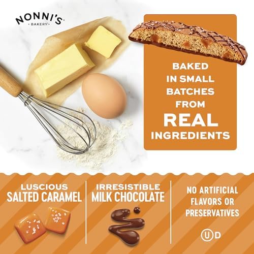 Nonni's Bakery Salted Caramel Biscotti Cookies, Individually Wrapped Coffee and Tea Biscuit Snack, 21 oz, 25 Count