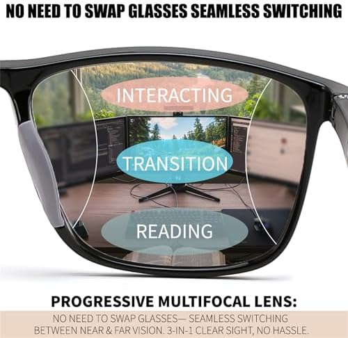 FEISEDY Progressive Multifocal Reading Glasses for Women Men Blue Light Blocking Near-Far Dual Use Sports Square Frame B0397