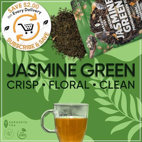 Organic Jasmine Green Loose Leaf Tea | Fragrant Chinese Green Tea Scented with Jasmine Blossoms | USDA Organic | 1lb Bulk Bag | Floral & Smooth | Hot or Iced | Non-GMO