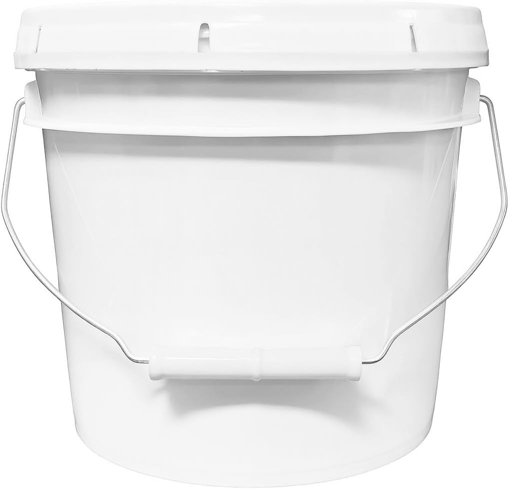 MKS Plastics 1-Gallon Bucket with Airtight Lid – Made in USA, Food Grade BPA Free Plastic, Heavy Duty Multi-Use, Metal Handle with Grip, Stackable Storage – White, 1 Pack