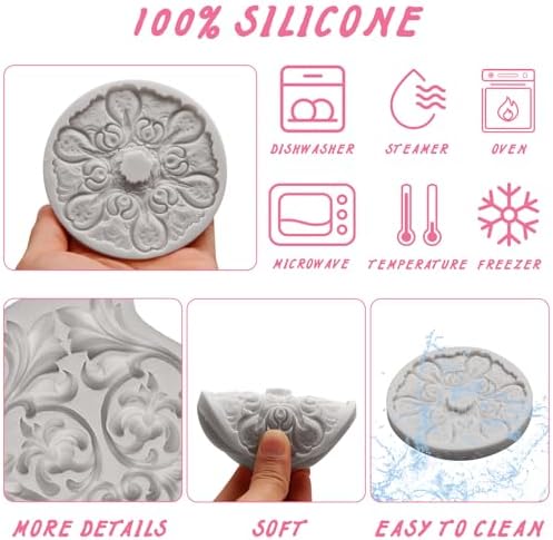 Baroque Floral Decorative Silicone Clay Molds European Relief Scroll Silicone Mold Embossed Flower Lace Chocolate Mold for Resin Casting Clay Fondant