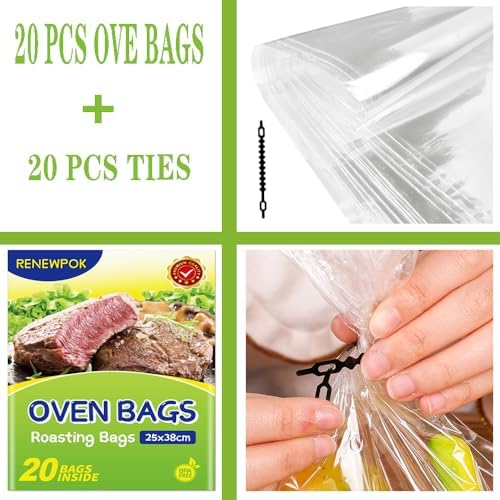 Roasting Bags for Oven with Ties for Roasting Chicken, Meat & Fish Multi Purpose Cooking Bags (20PCS, 11 * 15 Inch)