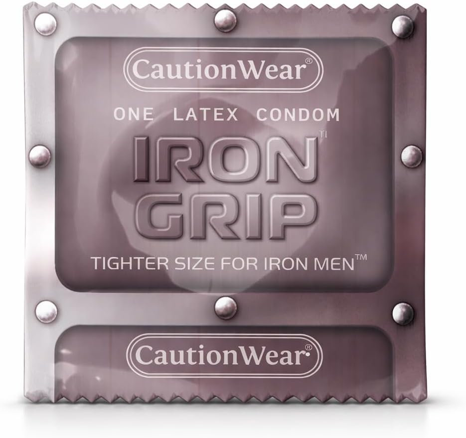 Caution Wear Iron Grip Condoms – 100 Pack, Snug Tighter Fit Latex Condoms for Men, Lubricated, Secure Fit, Individually Wrapped Bulk Value Pack