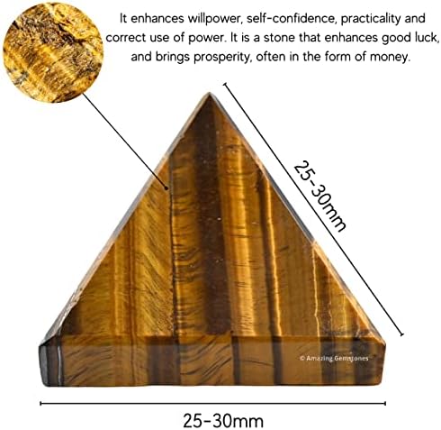 Amazing Gemstone Tigers Eye Pyramid Crystal Healing Stones - 1" Great Pyramid Figurine of Natural Stone Pyramid for Meditation, Reiki, Chakra Balancing and Crystal Pyramids Grid