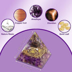Orgone Crystal Pyramid for Positive Energy, Light Base Natural Orgonite Amethyst Gemstone Obsidian Ball Stones, Healing Pyramids Gift for Chakra Reiki Healing Meditation Lucky Happiness Fortune