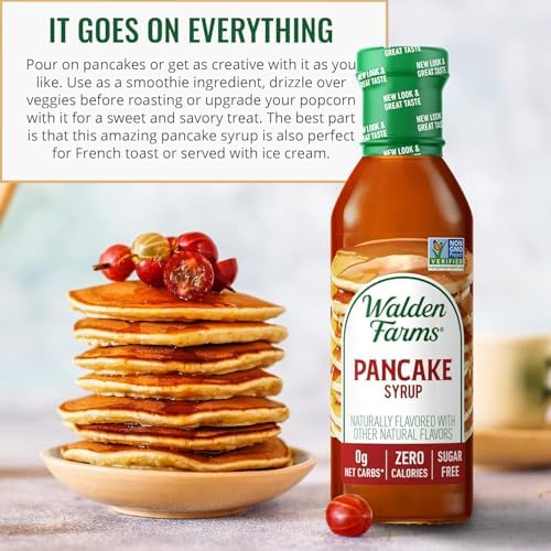 Walden Farms Pancake Syrup – Perfect for Pancakes, Waffles, Desserts – Zero Calorie, Sugar-Free, Low Carb, Keto-Friendly, Gluten-Free, Vegan – 12 oz Bottle