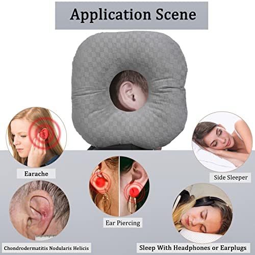 Ear Piercing Pillow for Side Sleepers with an Ear Hole for CNH and Ear Pain Ear Inflammation Pressure Sores, Cotton O-Shaped Side Sleeping Pillow, Ear Guard Pillow