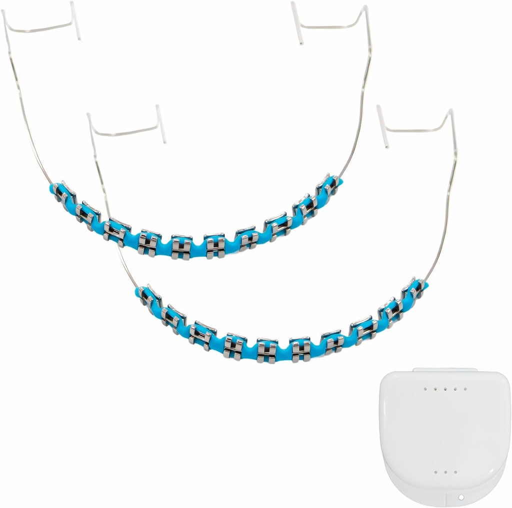 Fake Braces, Temporary Clip on Teeth with Brackets & Wire, Temporary Braces Suitable for Orthodontists to Explain and Practice for Dental Students - Brackets Falsos Para Dientes(Light Blue)
