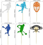 Gyufise 24Pcs Lacrosse Cupcake Toppers Glitter Lacrosse Party Decorations for boys Lacrosse Player Cupcake Picks for Lacrosse Sport Baby Shower Birthday Party Cake Decorations Black