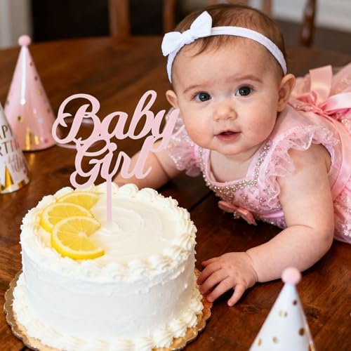 Pink Baby Girl Cake Topper Acrylic Baby Shower Cake Decor for Gender Reveal Welcome Baby Girl Birthday Cake Party Decorations Supplies