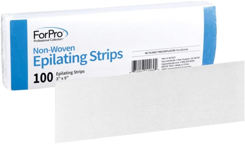 ForPro Professional Collection Non-Woven Epilating Strips, White, Tear-Resistant, Pre-Cut Strips for Hair Removal, 3” W x 9” L, 100-Count