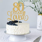 80 Years Loved Cake Topper, Cheers to 80 Years, 80th Birthday Cake Topper, 80th Wedding Anniversary Cake Topper, 80th Anniversary Birthday Party Favor Supplies Gold Glitter
