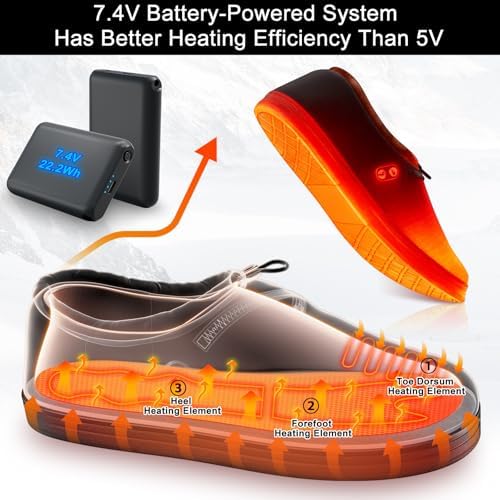 Heated Slippers, Kamlif 7.4V Electric Heated Shoes Foot Warmers with 22.2 Wh Rechageable Batteries, Winter House Memory Foam Slppers for Men Women Cold