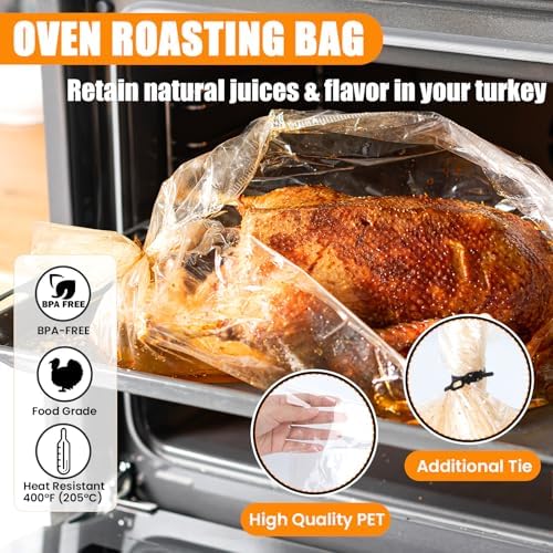 Turkey Oven Bags for Perfect Roasting - 21.7’’ x 23.6’’, 10 Counts, Large Size Turkey Cooking Bags for Oven, Locks in Juices for Flavorful Turkey - Microwave Safe, Thanksgiving, Christmas Essentials