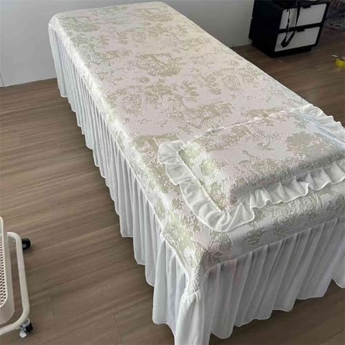 Massage Table Skirt with Hole,Beauty Massage Table Cover,Thickened Massage Linens, Massage Fitted Sheet, Massage Face Rest Cover with Hole,Sutiable for 75"X31.5" (Green)