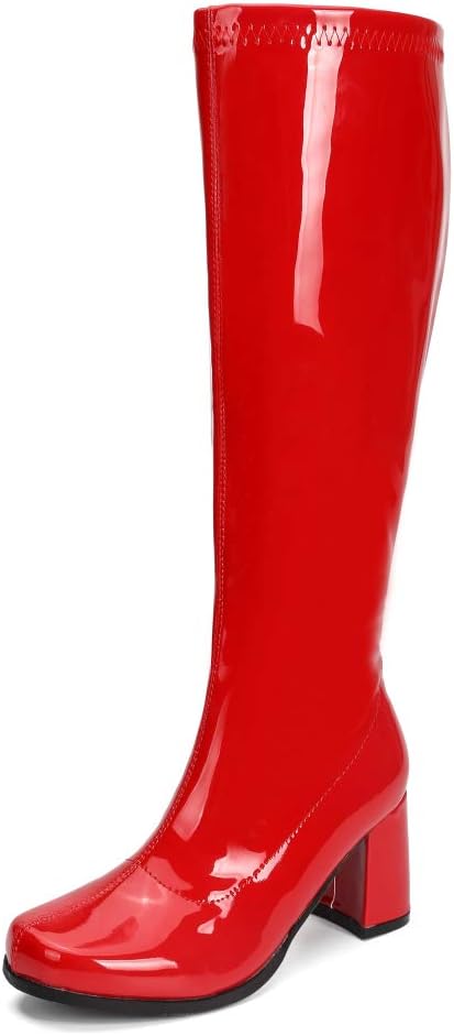 LIURUIJIA Women's Gogo Boots Knee High Chunky Block Heel Square Toe 60s 70s Disco Costume Boots