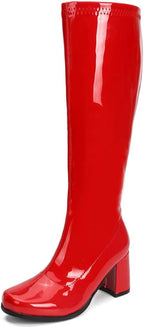 LIURUIJIA Women's Gogo Boots Knee High Chunky Block Heel Square Toe 60s 70s Disco Costume Boots
