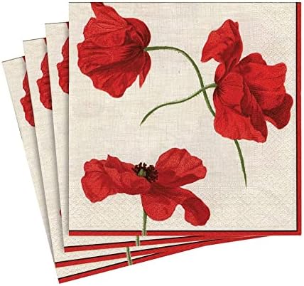 Caspari Dancing Poppies Paper Luncheon Napkins - Two Packs of 20
