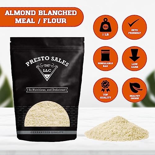 Almonds, Extra Fine Fancy Ground Healthy Blanched Raw, Keto friendly, Guilt Free, Quality, Delicious, 1 Diet, Low Carb, Protein, Packed in a 1 lb. (16 oz.) resealable bag by Presto Sales LLC