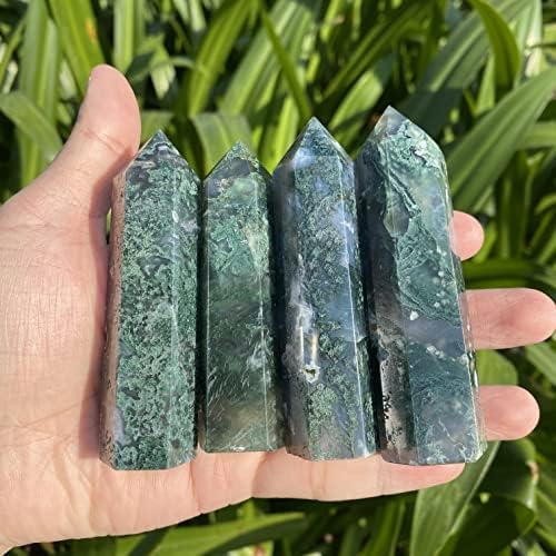 Natural Moss Agate Tower Point Healing Crystal Obelisk Wand Point Mineral Specimen Reiki Chakra Stone Home Decor