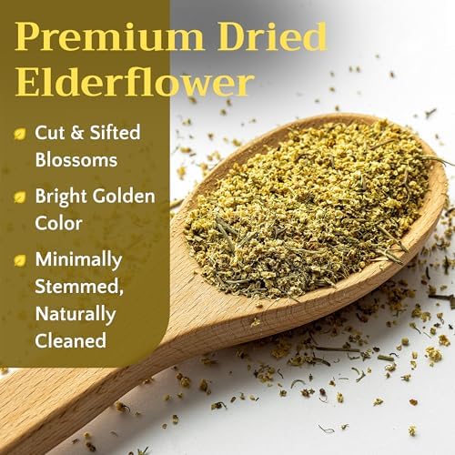 Dried Elderflower Tea - Natural Elder Flowers Herbs Loose Leaf - Wildcrafted Elder Flower Herb Cut & Sifted Bulk, 1 oz