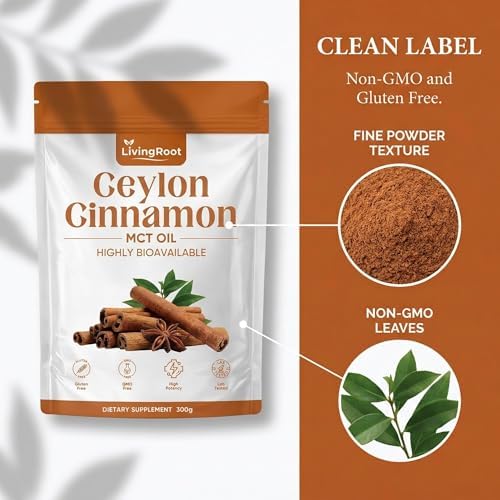 Living Root Ceylon Cinnamon Powder - LivingRoot with MCT Oil 7200 mg Equivalent per Serving, Highly Bioavailable Herbal Supplement, Non-GMO, Gluten-Free - 300g (10.5 oz)