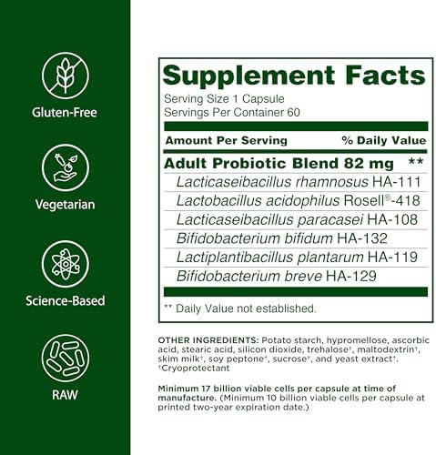 Flora Adult's Probiotic - Vegetarian Daily Probiotic for Gut & Digestive Health - Includes Lactobacillus & Bifidobacterium - 17 Billion CFU - Gluten-Free - Keep Chilled - 60 Capsules