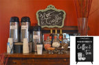 Please Help Yourself To Coffee & Tea Sign/Notice - Freestanding sign for Guests, Customers, Clients Coffee Mornings, Meetings, Conferences where refreshments are served. A4 Size with Wood Stand.