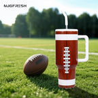Football Tumbler 40 oz with Handle and Straw, Football Gifts for Sports Lovers Cup Holder Friendly Insulated Travel Mug Stainless Steel Water Bottle