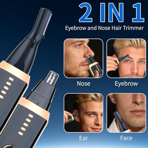 LED Display Ear and Nose Hair Trimmer Clipper for Women Men,2026 Rechargeable 2 in 1 Painless Eyebrow & Facial Hair Trimmer with Powerful Motor and Dual-Edge Blades Easy Cleansing