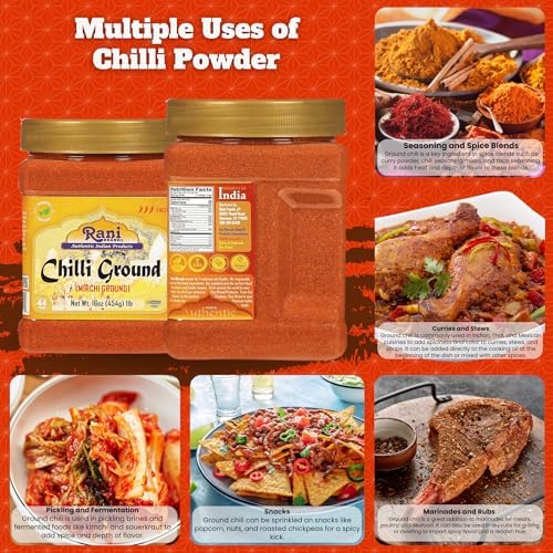 Rani Chilli Powder (Mirchi) Ground Indian Spice 16oz (1lb) 454g PET Jar ~ All Natural | Salt-Free | Vegan | No Colors | Gluten Friendly | NON-GMO | Kosher | Indian Origin