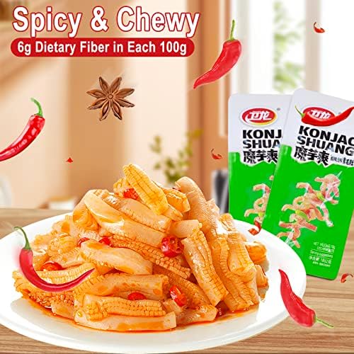WeiLong Konjac Snack, Spicy Hot Strips, Spicy Snacks Latiao La tiao, Chinese Snacks Moyushuang, Spicy and Sour Flavor, 卫龙辣条，魔芋爽(酸辣), 18g*20 Bags, Pack of 1
