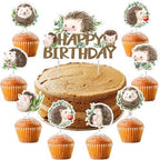 Hedgehog Birthday Party Decoration, Hedgehog Happy Birthday Cake Topper Brown Decorative Theme Cupcake Toppers for Woodland Animal Theme Baby Shower Birthday Party Supplies