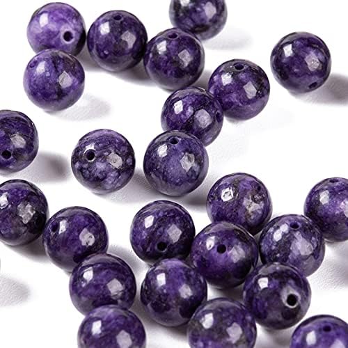 BEEFLYING 100 Pcs 8mm Natural Charoite Gemstone Beads Round Stone Beads with Elastic Crystal Thread for DIY Stretch Bracelet Necklace Making Kit