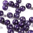 BEEFLYING 100 Pcs 8mm Natural Charoite Gemstone Beads Round Stone Beads with Elastic Crystal Thread for DIY Stretch Bracelet Necklace Making Kit