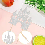 1 PCS Princess Castle Cake Topper Glitter Princess Cake Topper Queen Castle Theme Birthday Party Cake Decoration for Girls Princess Baby Shower Happy Birthday Party Decorations Supplies Silver