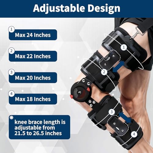 Adjustable Hinged Knee Brace for Men & Women, ACL Support with Side Stabilizers for Meniscus Tear, Post Reduce Knee Pressure, Surgery & Sports Recovery