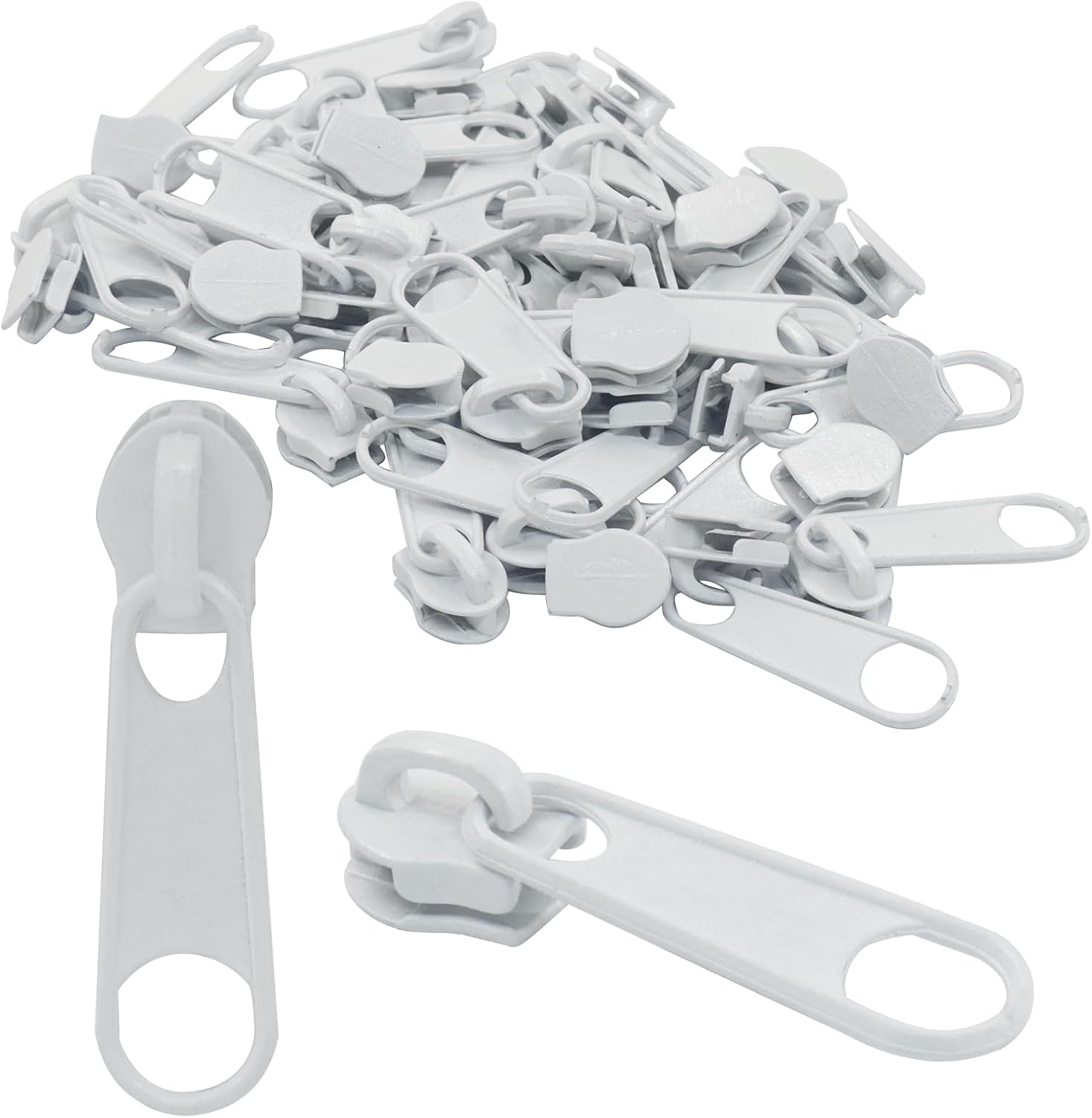 Piutouyar 200 Pack #3 Zipper Sliders Replacement, White Zipper Pulls Bulk for Nylon Coil Zippers Repair Kits for Luggages Jacket Purses Bags