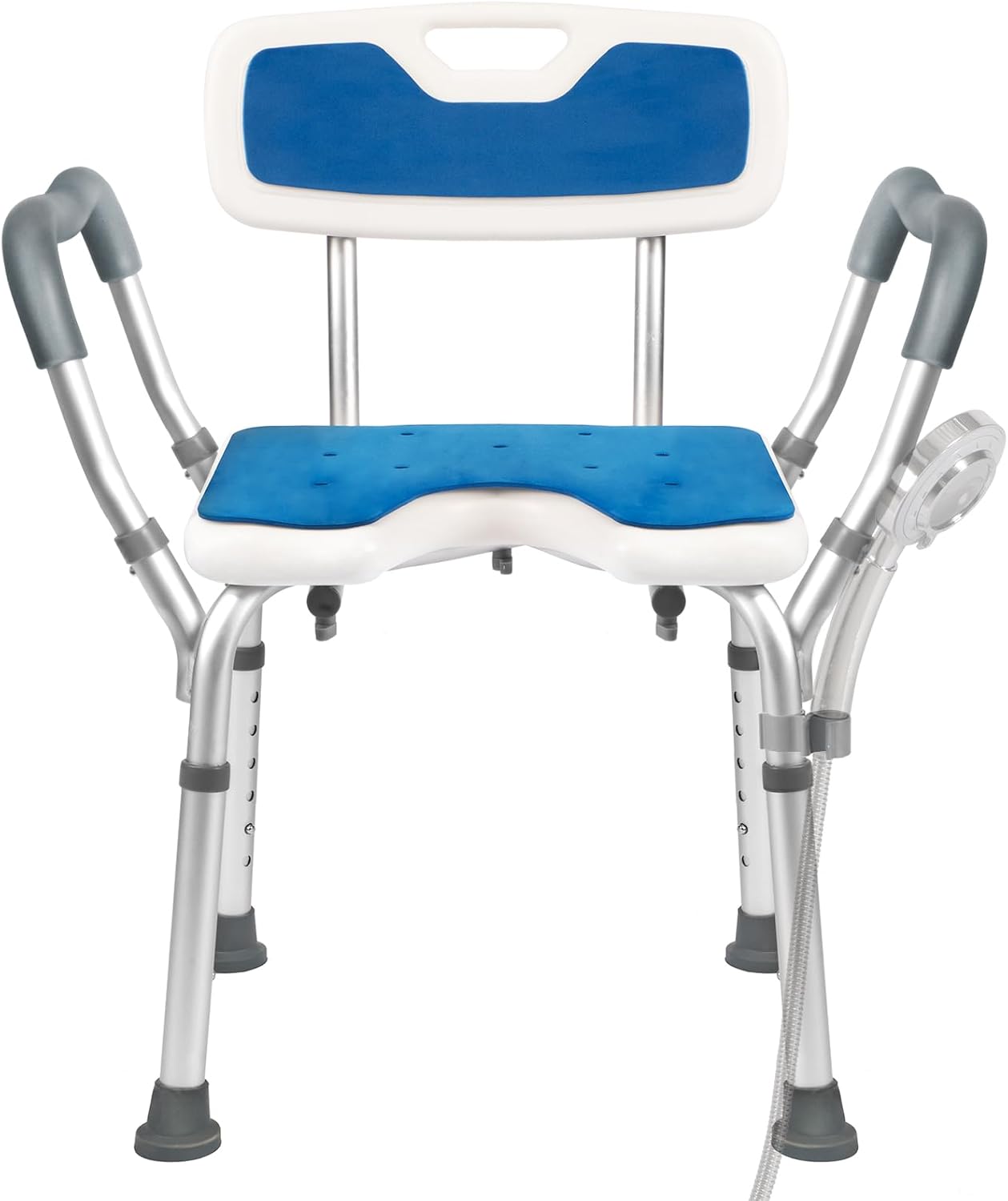 Extra Wide Shower Chair,M-Shaped & Padded Armrests Shower Chair Bath Seat,Shower Chair with Arms and Back Heavy Duty 500lbs,Bariatric Shower Chair with Cutout Seat &Cold-Proof Pads,Tools-Free