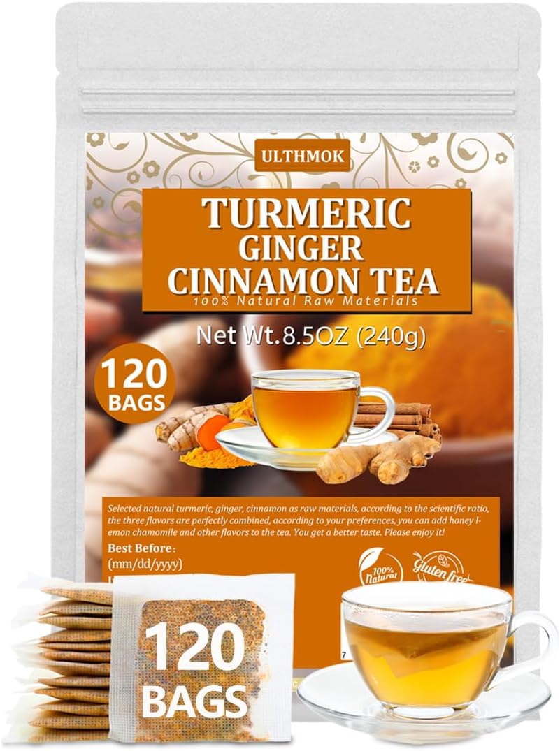120 Premium Turmeric, Ginger, Cinnamon Blend Tea Bags, 100% Natural & No Additives & Caffeine Free.
