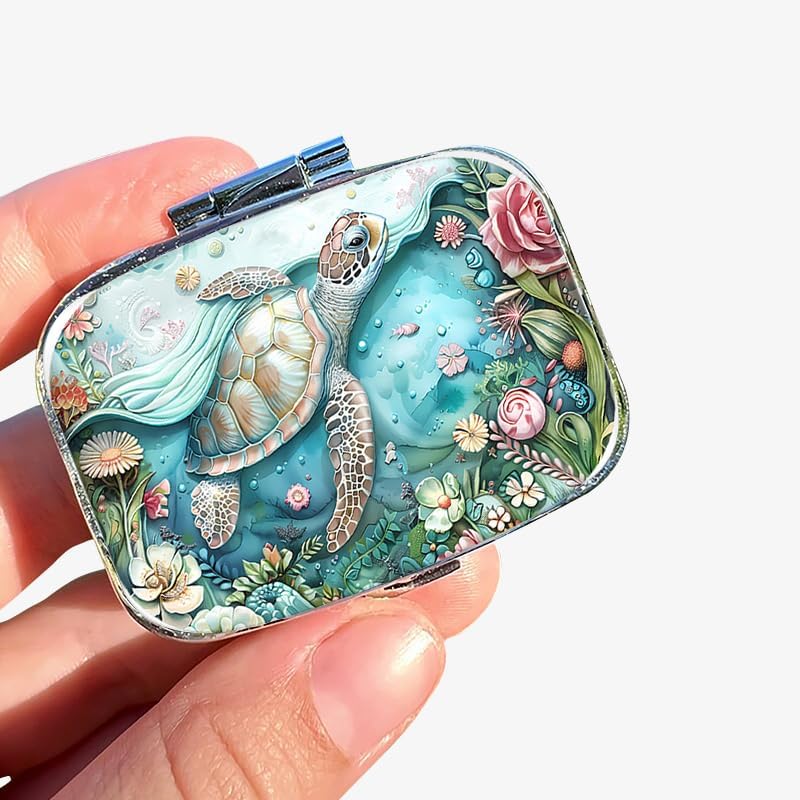 1pc Square Pill Box, Mini 2 Compartment Medicine Pill Organizer, Household Portable Medicine Storage Box, Vitamins Fish Oil for Pockets Purses Travel Unique Gift (sea Turtle)