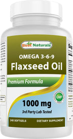 Best Naturals Flaxseed Oil 1000 mg 240 Softgels - Omega-3-6-9 for Heart Health