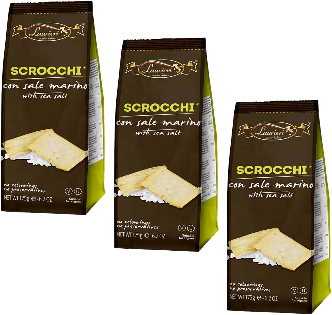 Scrocchi Italian Thin Crackers, Assorted with Sea Salt for Light Snacking- Olive Oil Crackers with Delicate Flavors & Crisp Texture - Flavored Crackers for Entertaining, Travel & Pairing with Dips-3pk
