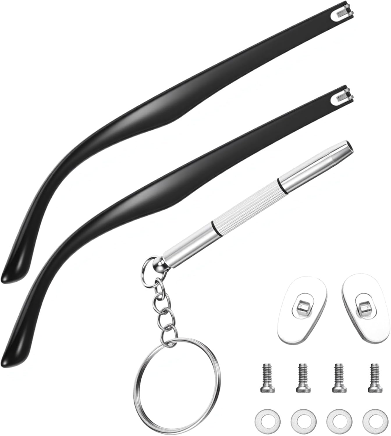 Ptwola Glasses Replacement Temple Eyeglass Arms Legs Replacement Repair Accessories with Screws, Washers, Screwdriver, Nose Pads (Black)