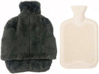 Hot Water Bottle with Foot Warmer Pad, Gray Rubber Foot Covering, Therapeutic Heat Pack (Gray)