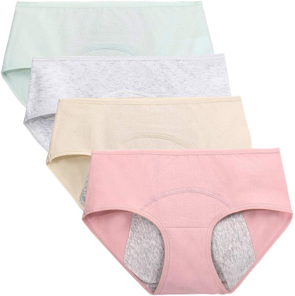 Teenager Girl's Breathable Cotton Period Panties Pack of 4pcs Menstrual Heavy Flow Leak-Proof Underwear Briefs (Medium, Style2)
