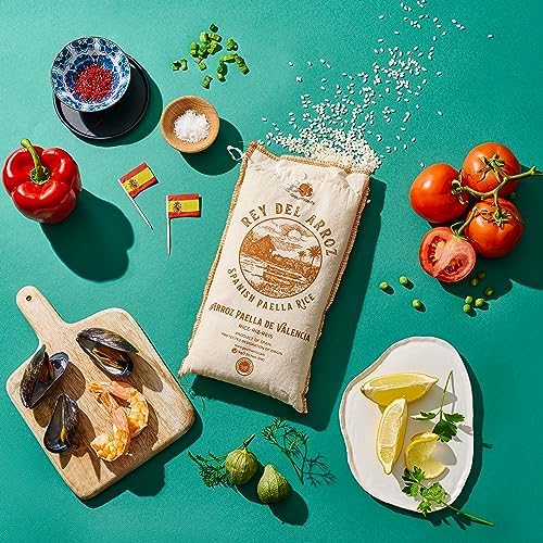 Gourmanity Spanish Paella Rice, Rey del Arroz Authentic Short Grain Valencia Rice from Spain, Great for Paella, Risotto, Seafood Dishes and Mediterranean dishes, Soy and Gluten Free, 2.2lb