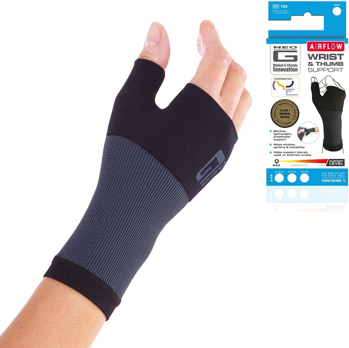 Neo-G Wrist and Thumb Support for Arthritis, Joint Pain, Tendonitis, Sprain - Wrist Brace Wrist Compression Hand Support - L - Black