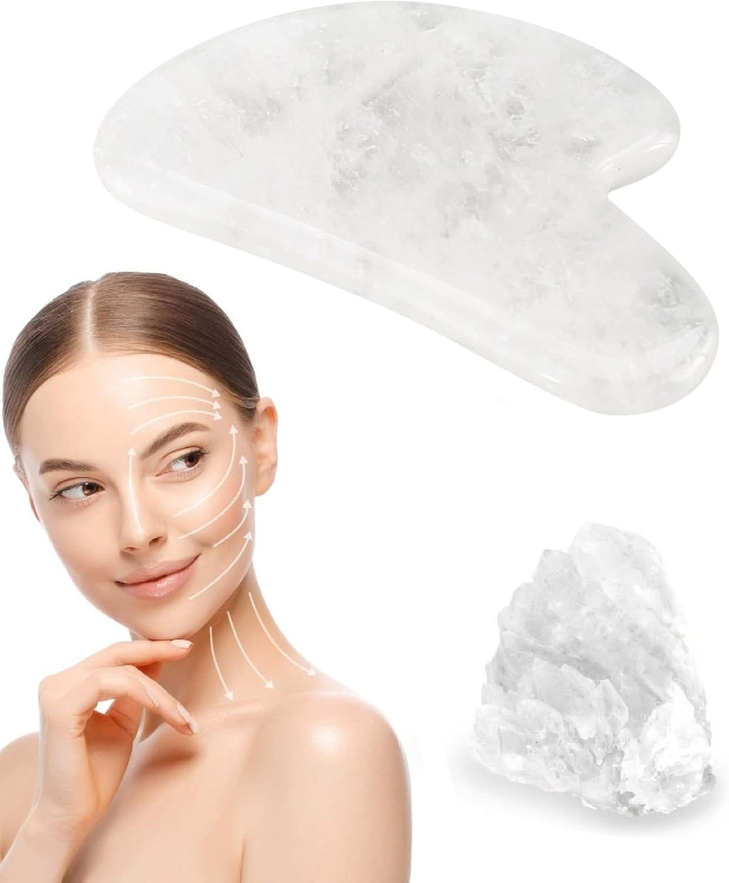 Natural White Quartz Gua Sha Facial Tools | Guasha Tool for Face Sculpting, Shaping, Reduce Puffiness, Tension Relief | Stone for Eyes, Face and Body